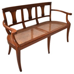1970 Mid-Century Modern McGuire Attributed Solid Wood Caning Two-Seater Bench