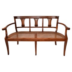 1970 Mid-Century Modern McGuire Attributed Solid Wood Caning Two-Seater Bench