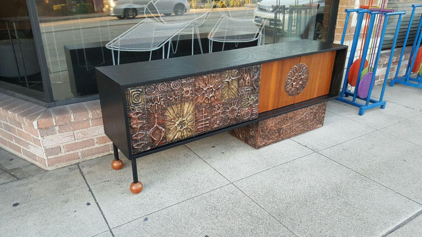 1970 Mid-Century Modern Walnut Credenza with Brutal Copper Tiles by Lou Ramirez 6