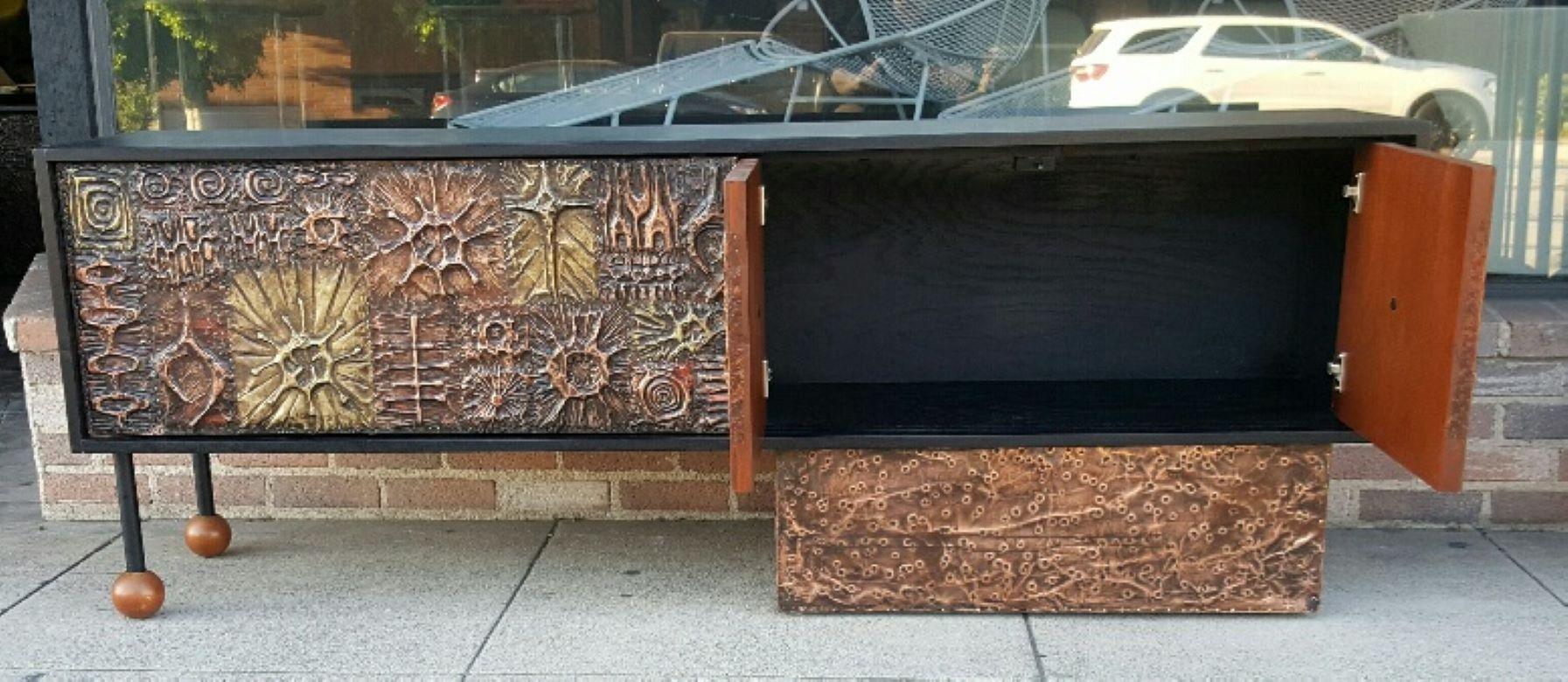 1970 Mid-Century Modern Walnut Credenza with Brutal Copper Tiles by Lou Ramirez 2