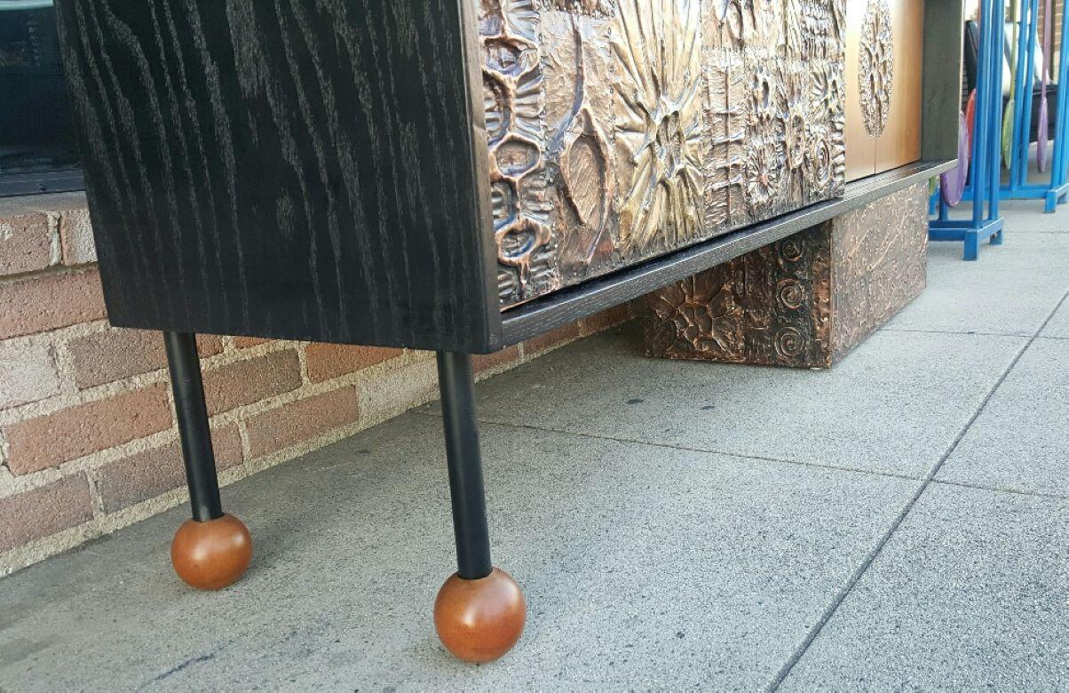 1970 Mid-Century Modern Walnut Credenza with Brutal Copper Tiles by Lou Ramirez 3