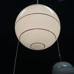 1970 MCM Style Milk Glass Globe Pendant Lights
