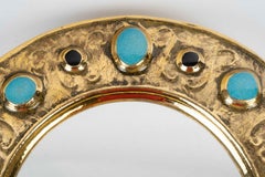 1970 Miroir Francois Lembo, Céramique, Bijoux, Or, Vert Émeraude, Signé