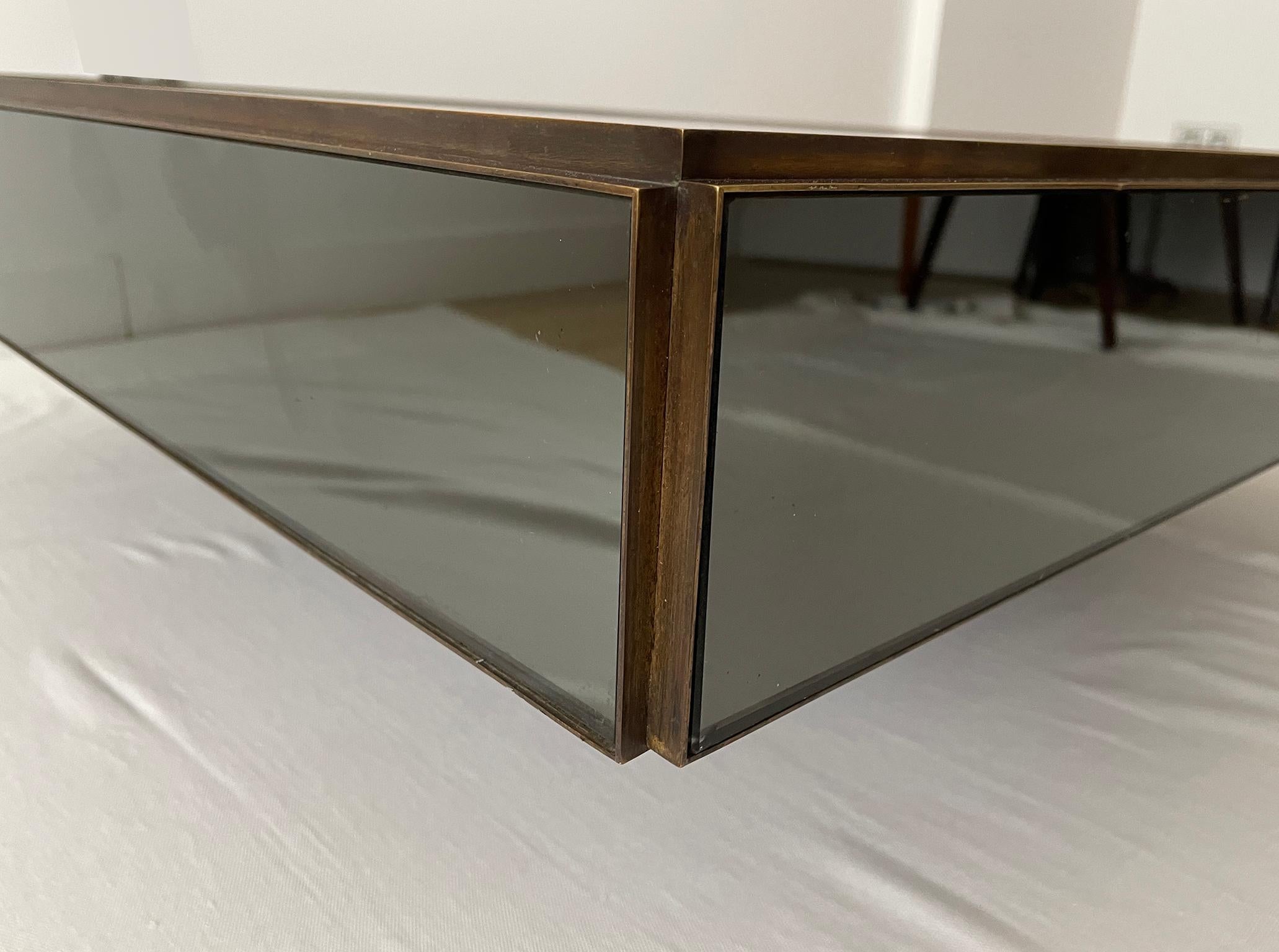 1970 Mirror Glass Bronze Coffe Cocktail Table Willy Rizzo Style In Good Condition For Sale In Madrid, ES
