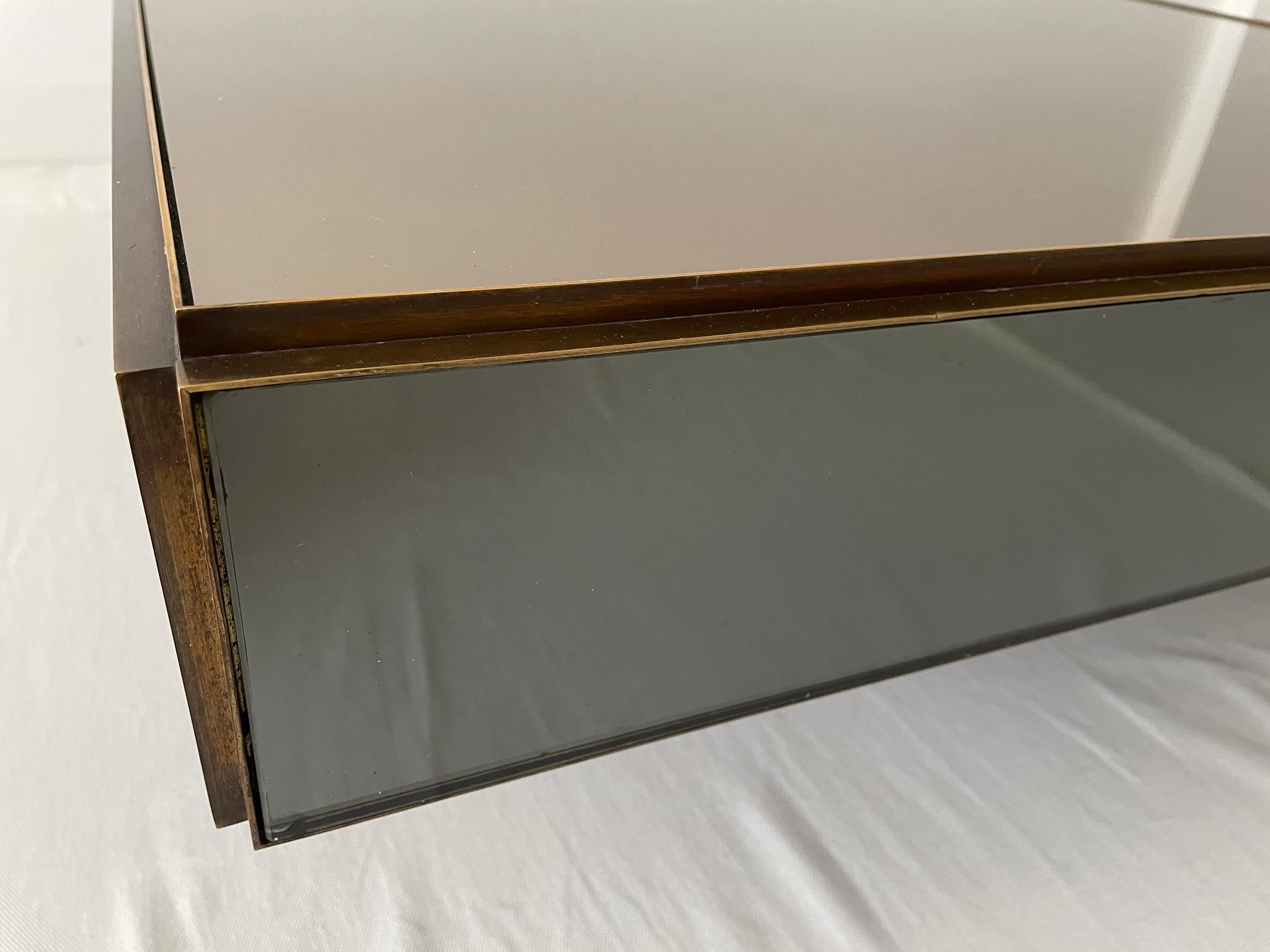 20th Century 1970 Mirror Glass Bronze Coffe Cocktail Table Willy Rizzo Style For Sale
