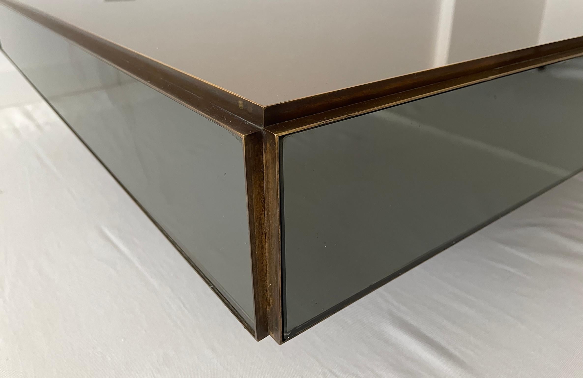 1970 Mirror Glass Bronze Coffe Cocktail Table Willy Rizzo Style For Sale 1