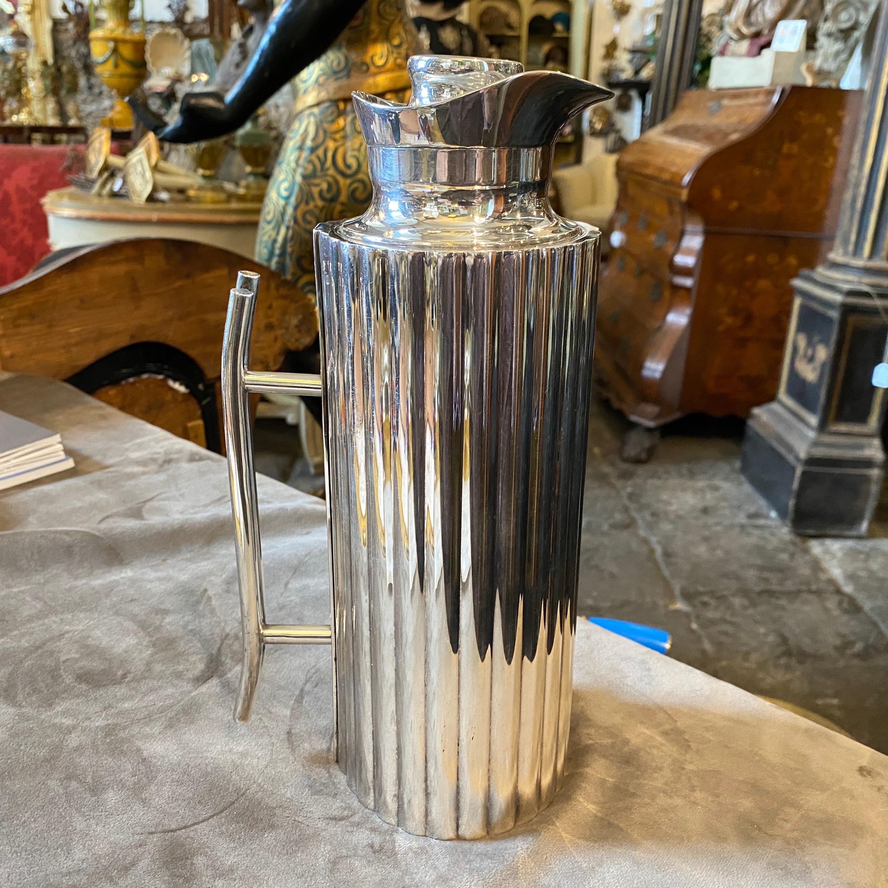 Mid-Century Modern 1970 Modernist Silver Plated Italian Thermos Carafe by Cassetti Firenze