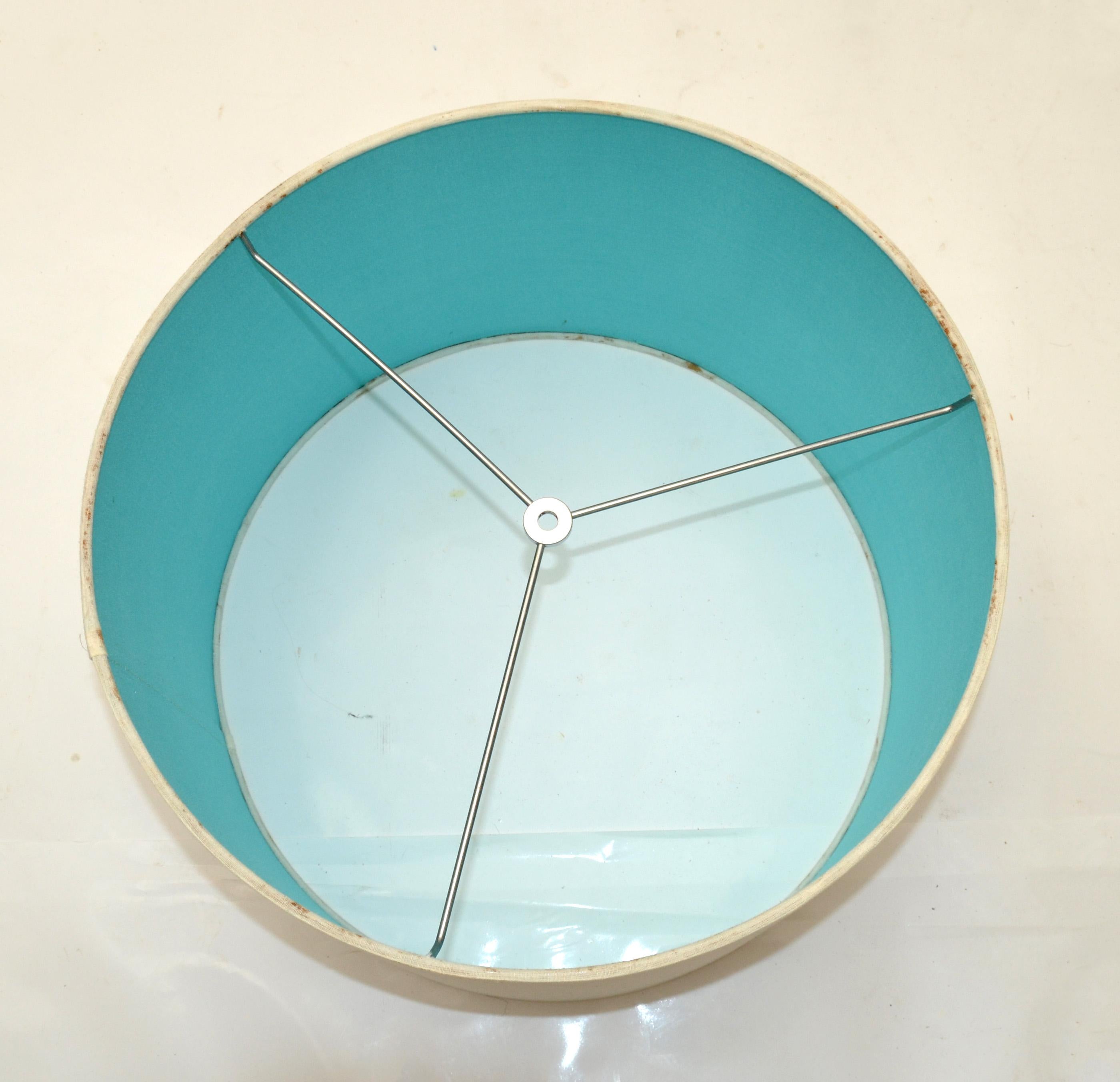 1970, Mosaic Glass over Wood Turquoise & Green Floor Lamp White Mint Drum Shade 2