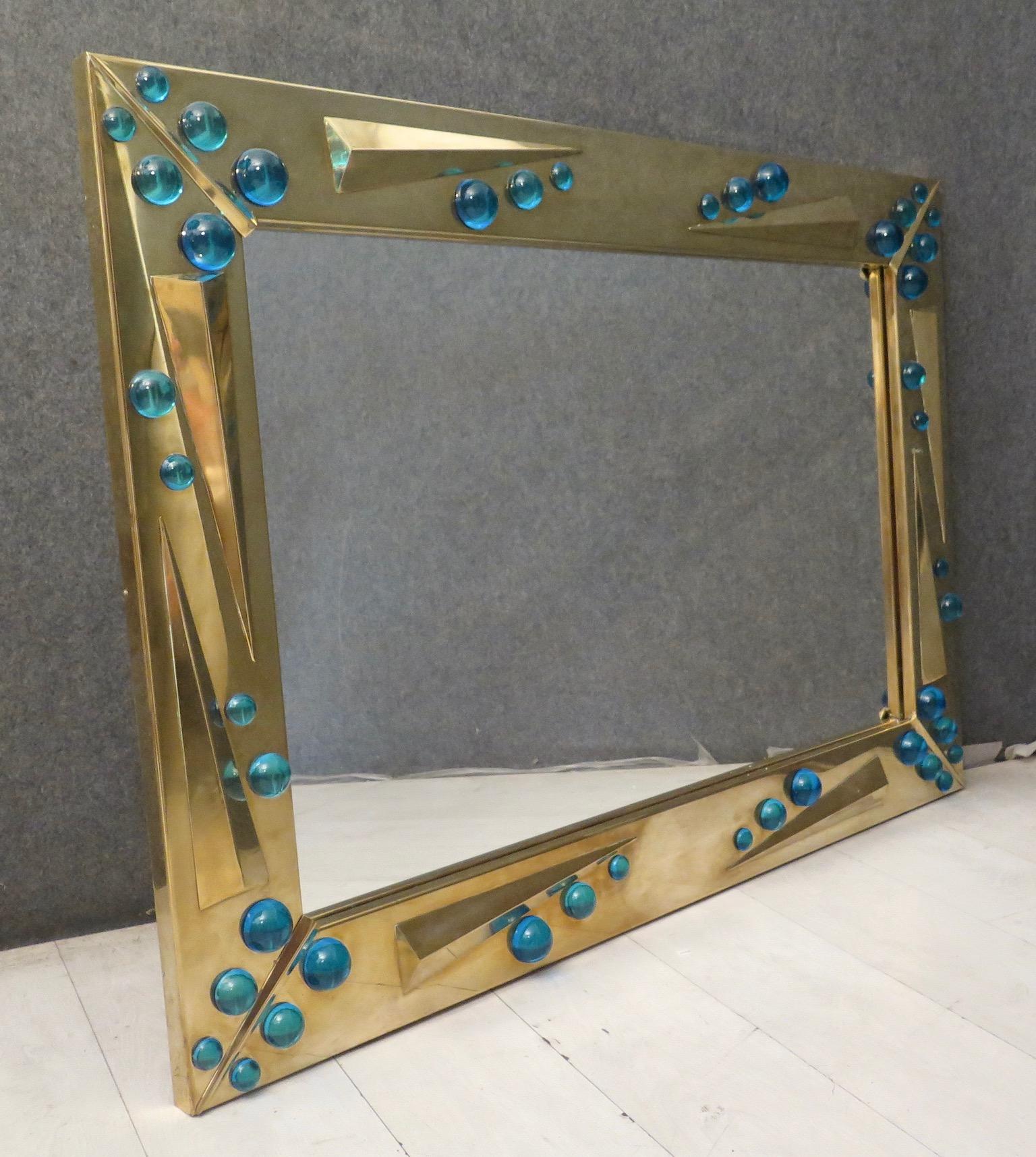 Murano Art Glass and Brass Italian Midcentury Mirror. 1970 5