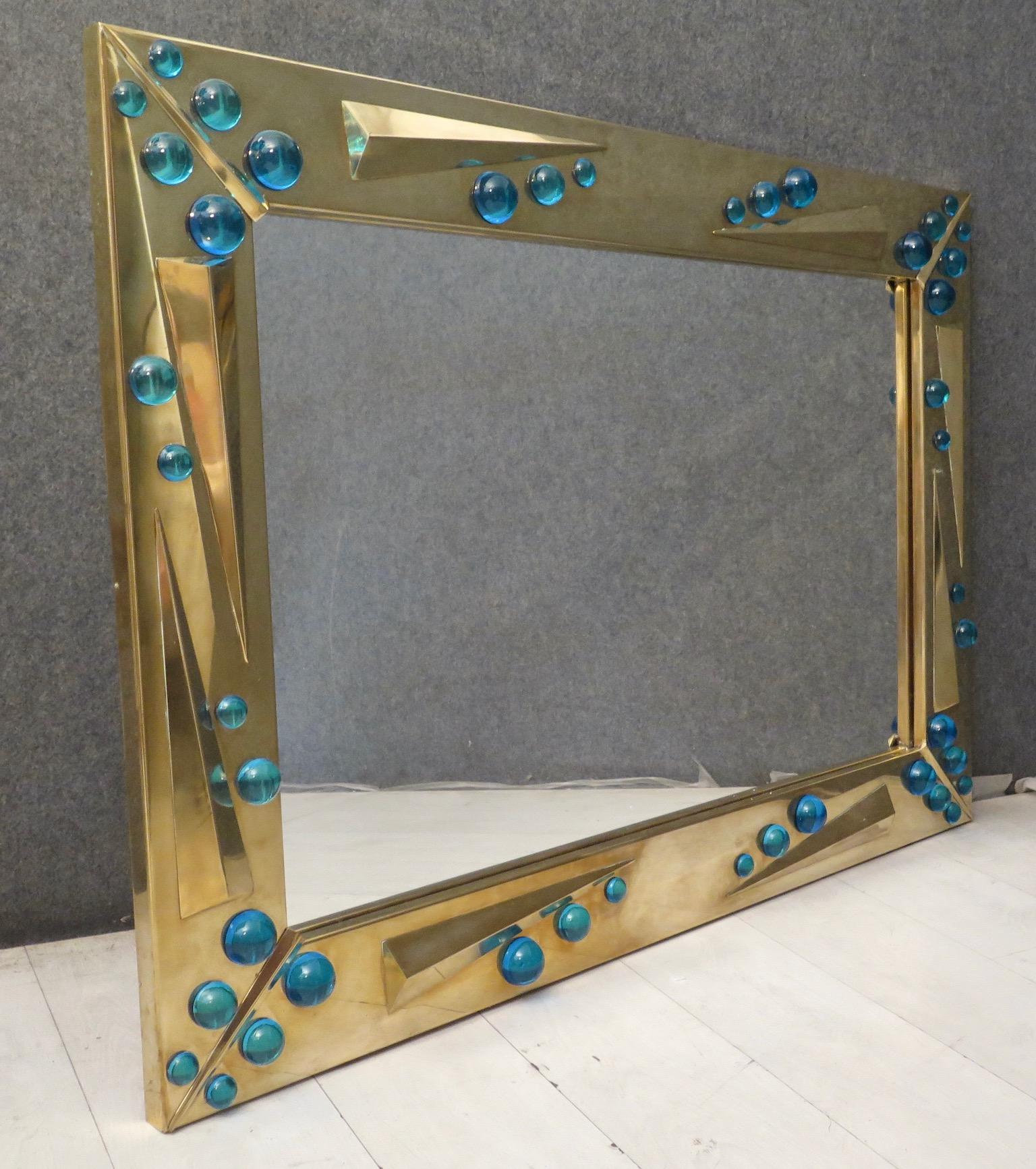 Murano Art Glass and Brass Italian Midcentury Mirror. 1970 3