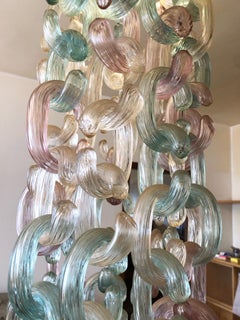 Lustre en verre de Murano avec chaînes très rares, 1970