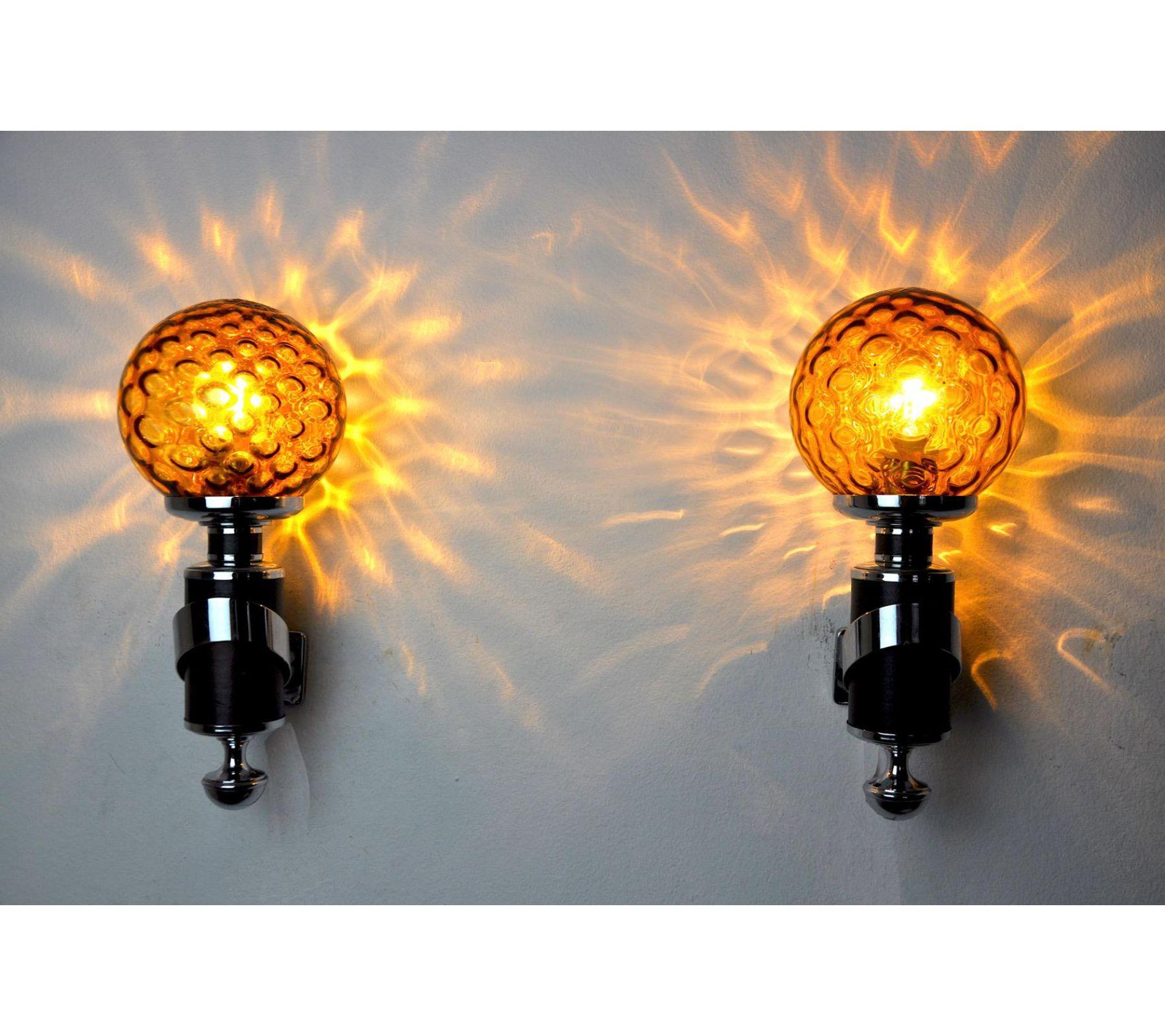 Hollywood Regency 1970 Murano Wall Lamps, Italy, a Pair For Sale