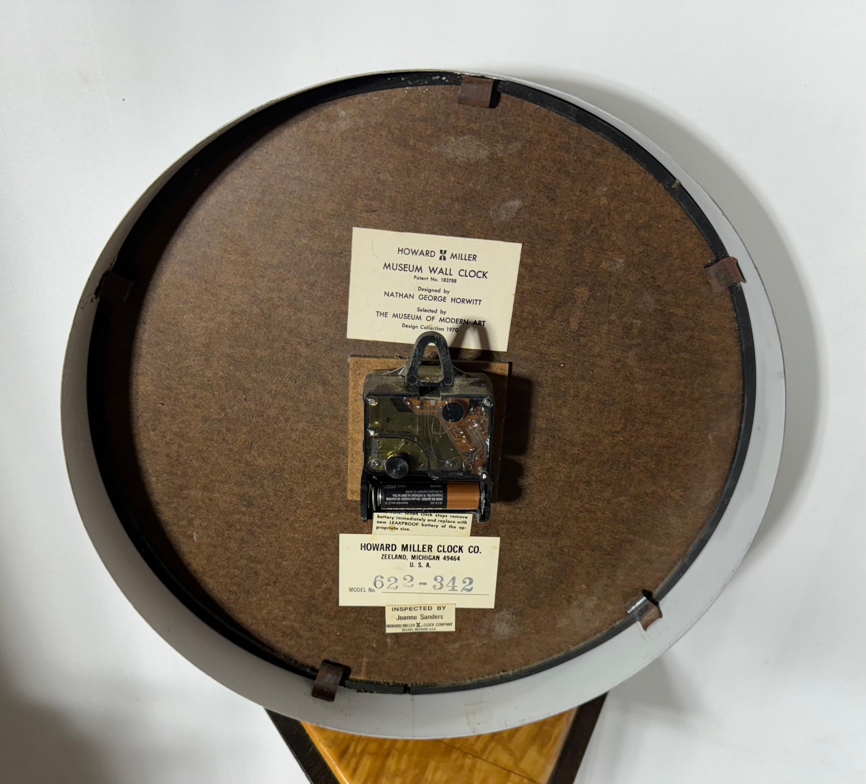 Reloj de pared Museum 1970 de Nathan Horwitt para Howard Miller/ POP MODERN SPACEAGE en Bueno estado para la venta en Buffalo, NY