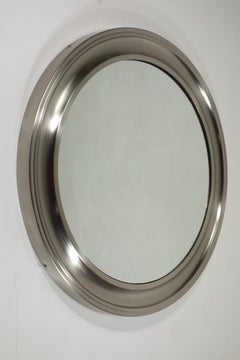 Espejo de pared redondo 1970 "Narciso" Sergio Mazza Diseño Artemide Níquel Latón