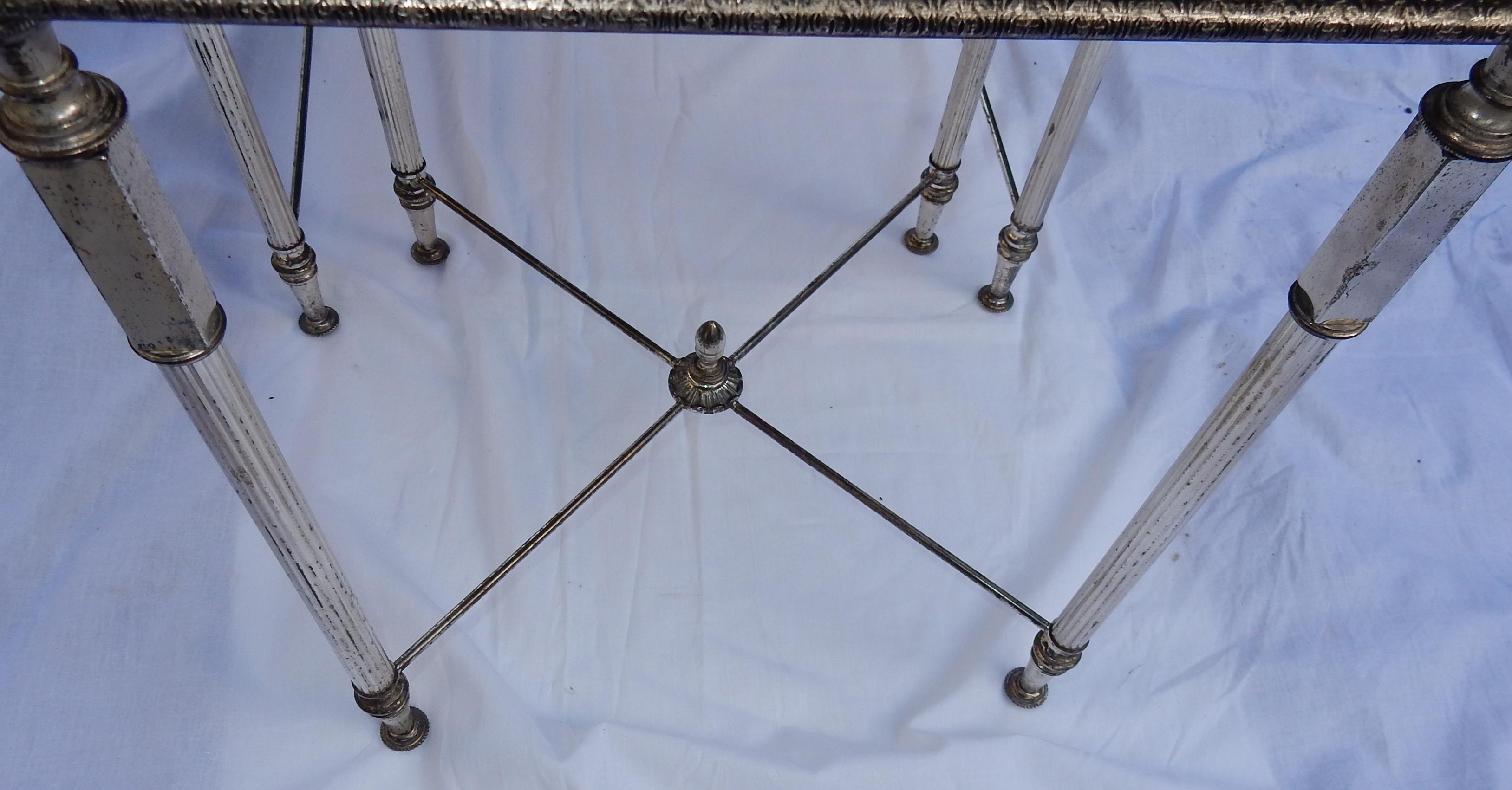 Neoclassical 1970 Nesting Side Tables Silvered Metal in the Style of Maison Baguès For Sale