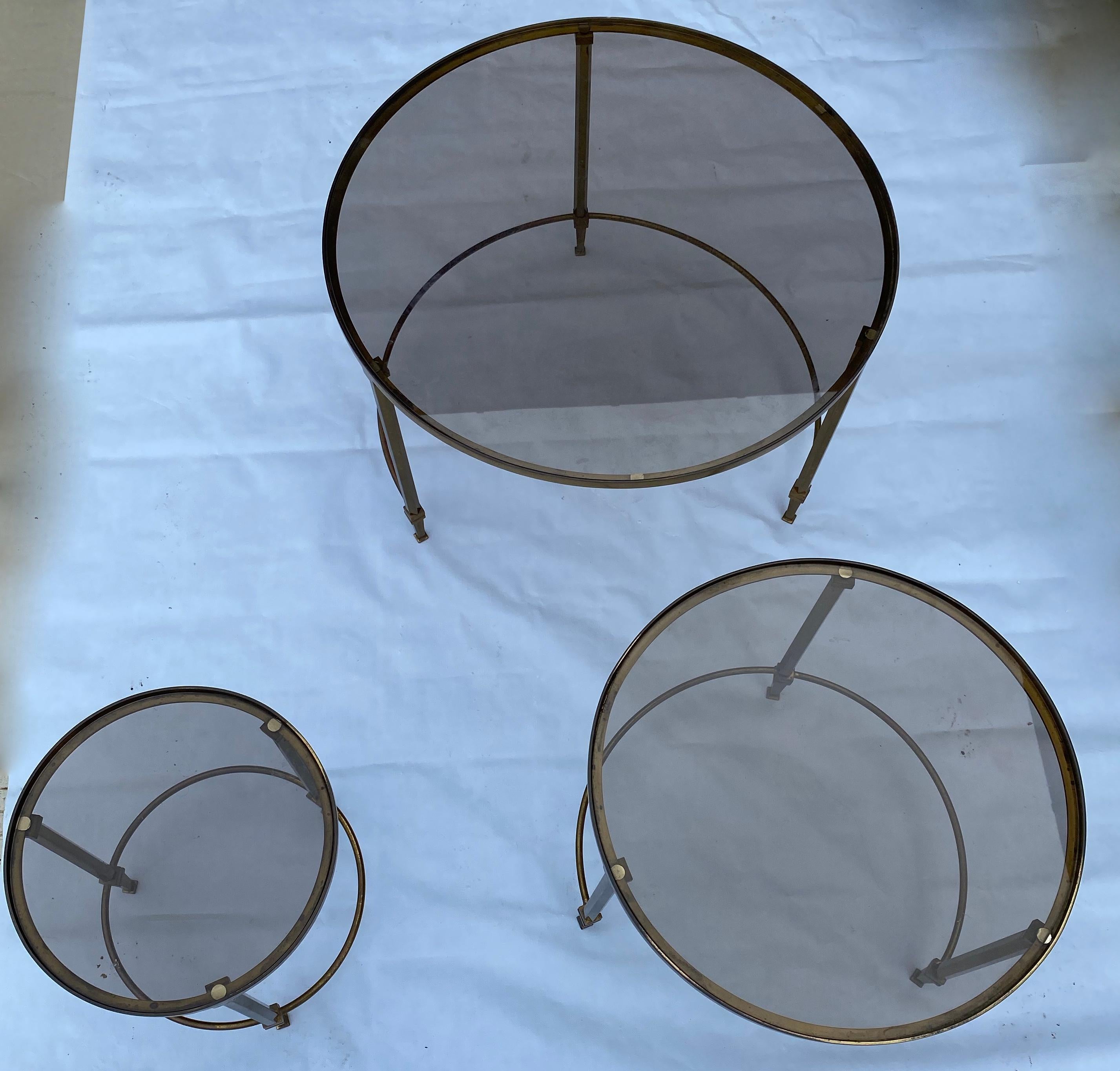 1970, Nesting Tables in Brass in the Style of Maison Ramsay For Sale 3
