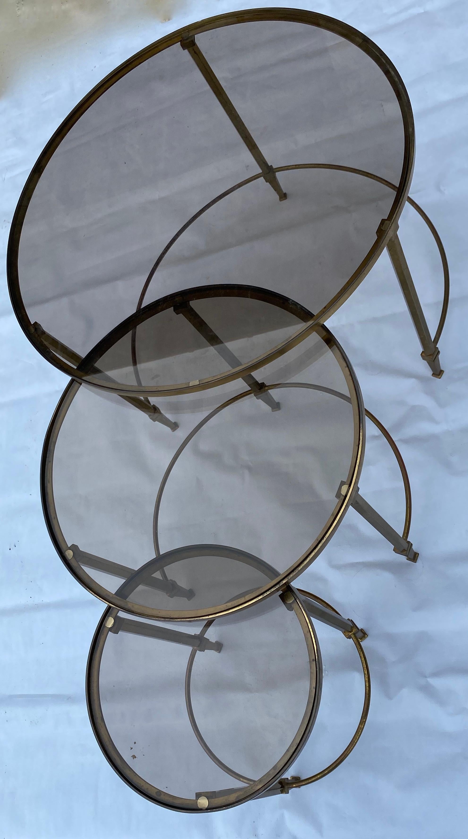 1970, Nesting Tables in Brass in the Style of Maison Ramsay For Sale 1