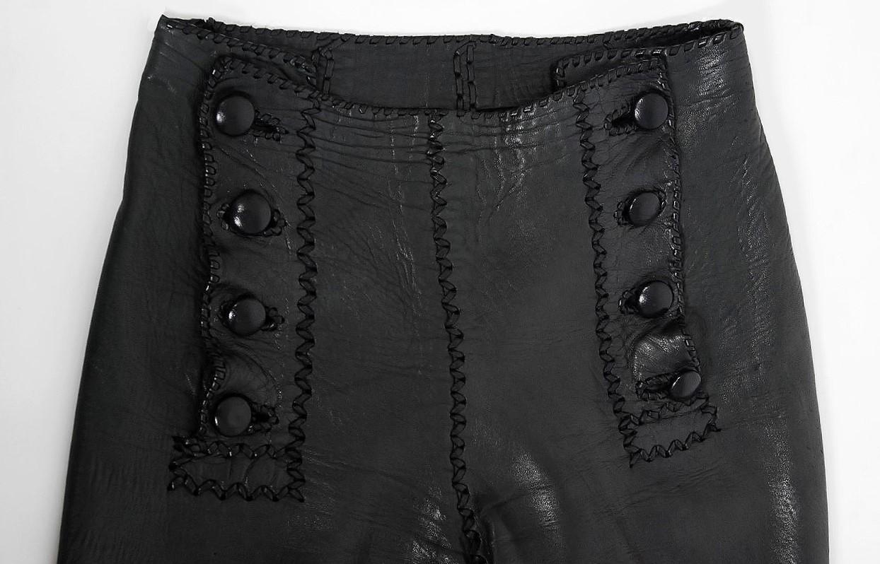 Vintage 1970 North Beach Leather Black Handmade Whipstitch Jacket & Pants Set  1