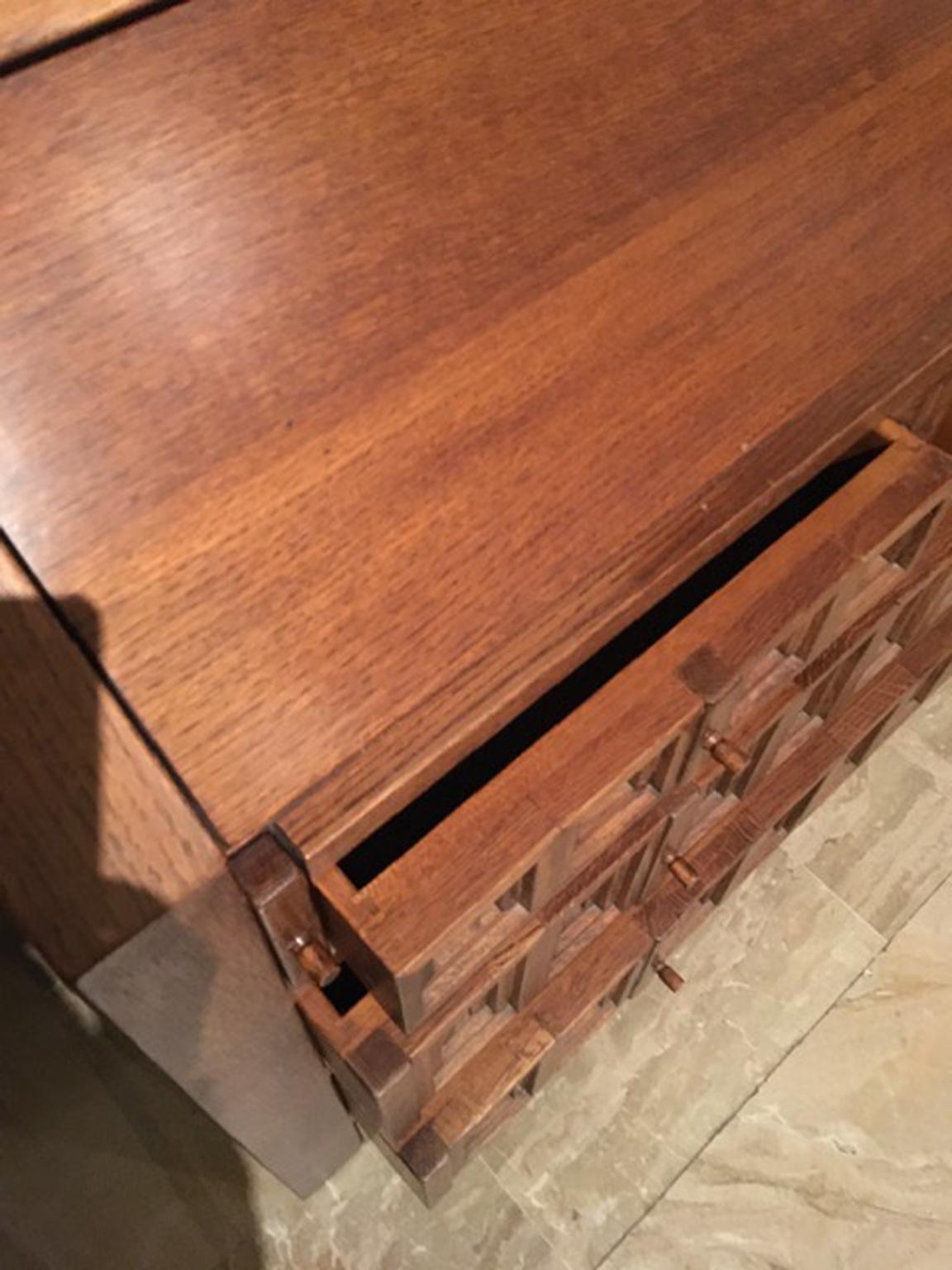 1970 Officina Rivadossi Oak Desk or Cabinet with Drawers in Brutalist Style 5