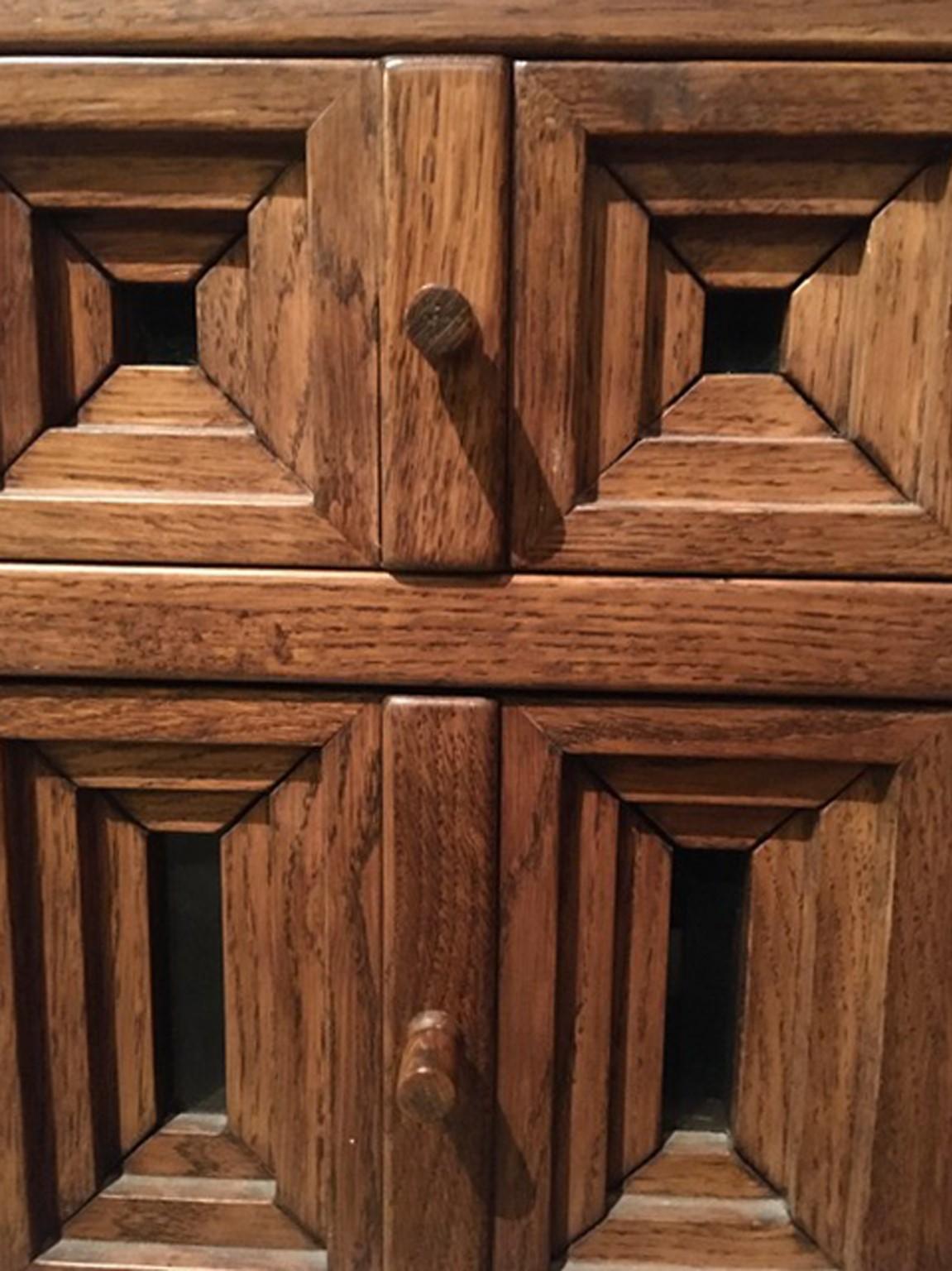 1970 Officina Rivadossi Oak Desk or Cabinet with Drawers in Brutalist Style 8