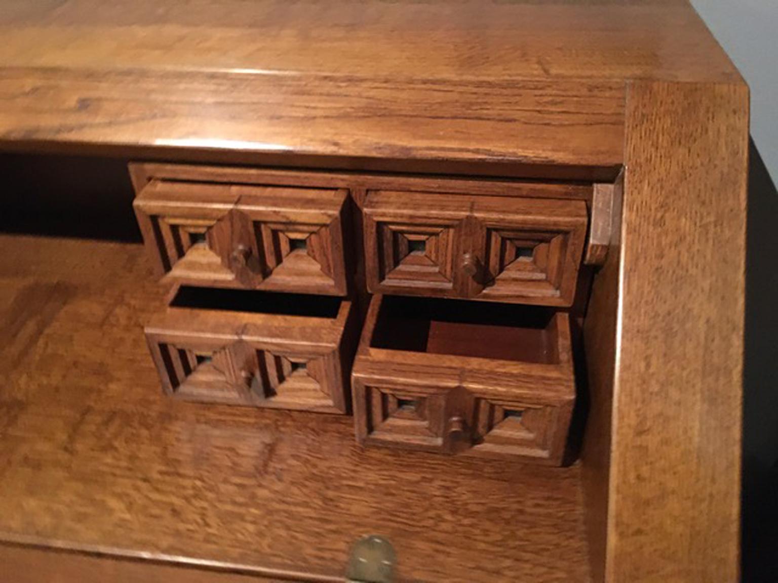 20th Century 1970 Officina Rivadossi Oak Desk or Cabinet with Drawers in Brutalist Style