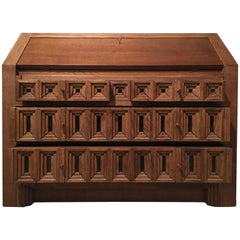 1970 Officina Rivadossi Oak Desk or Cabinet with Drawers in Brutalist Style