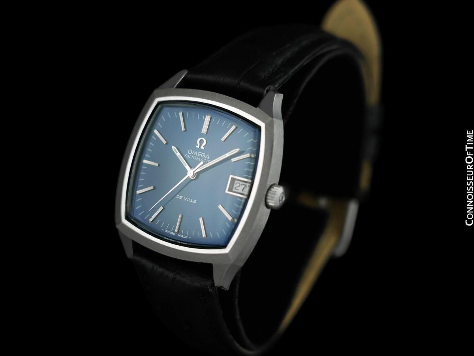 Omega De Ville Vintage Mens Automatic Blue Dial Montre en acier inoxydable, 1970 Excellent état - En vente à Suwanee, GA