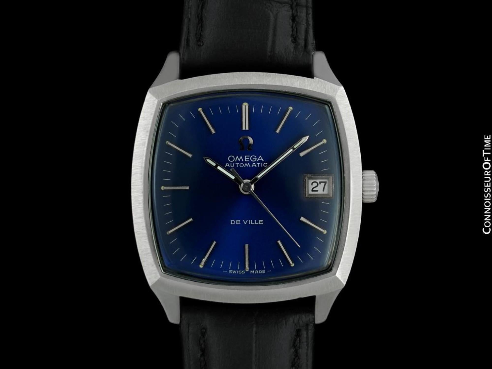Omega De Ville Vintage Mens Automatic Blue Dial Montre en acier inoxydable, 1970 Pour hommes en vente