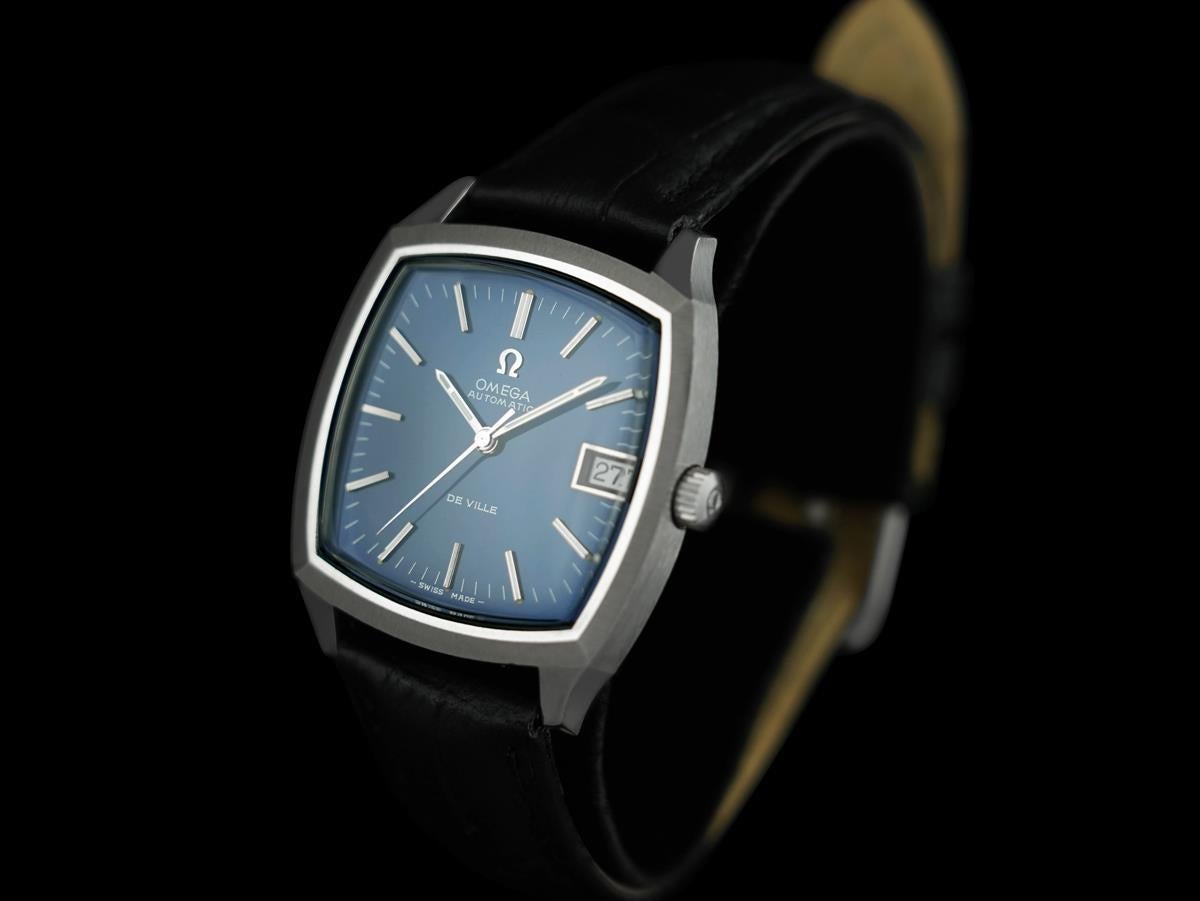 1970 Reloj Omega De Ville Vintage Automático Esfera Azul para Hombre - Acero inoxidable en Excelente estado para la venta en Suwanee, GA