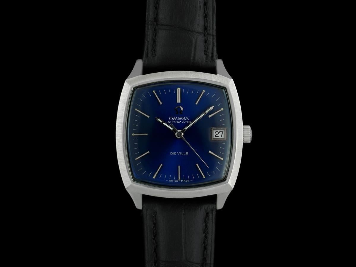 1970 Reloj Omega De Ville Vintage Automático Esfera Azul para Hombre - Acero inoxidable en venta 2