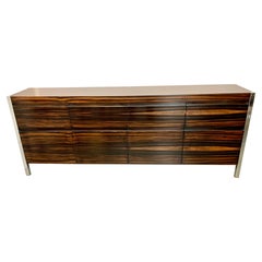 Buffet moderne français d'origine en métal chromé et bois de sapele, 1970