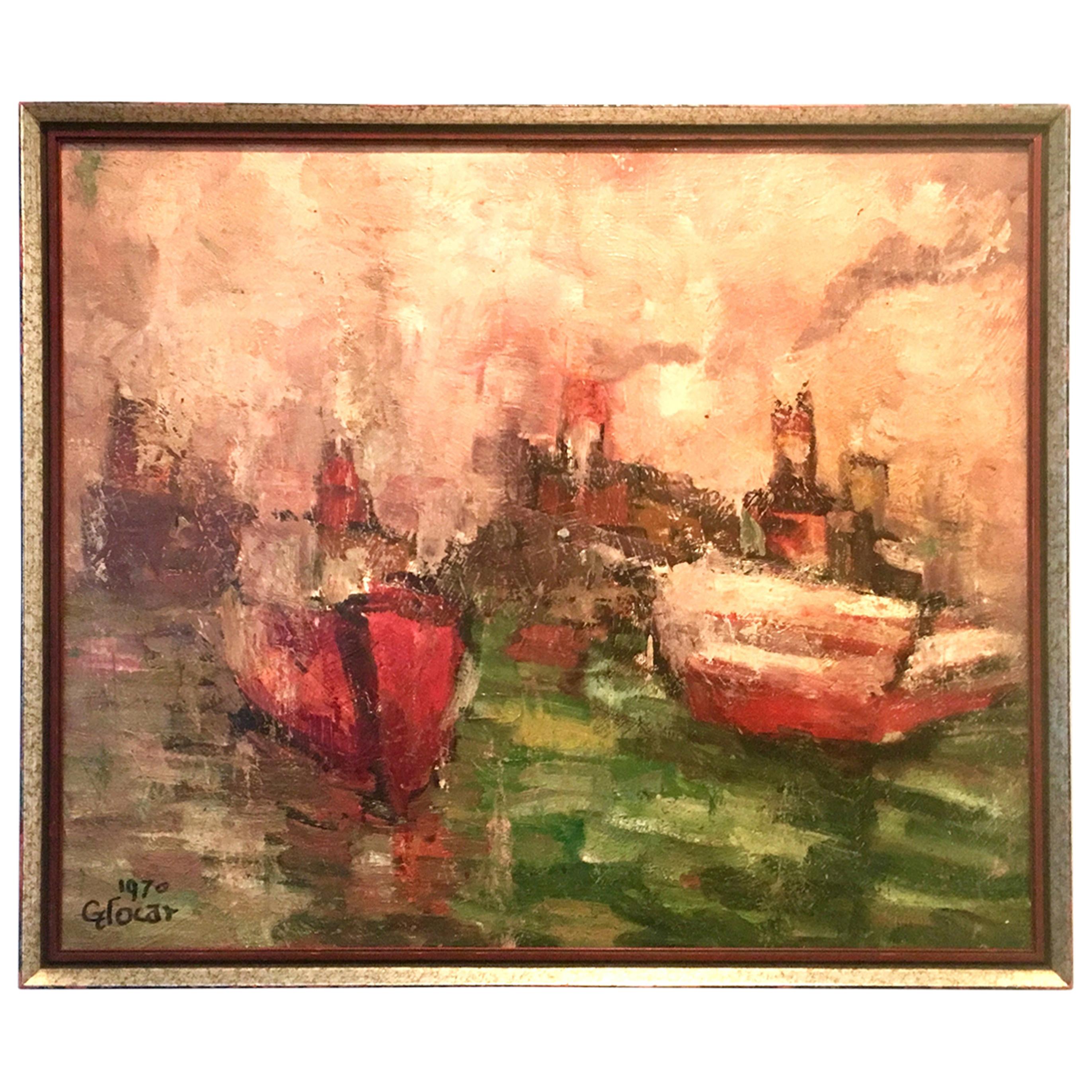 1970 Original Oil on Canvas Abstract Painting By, Emilan Glocar For Sale