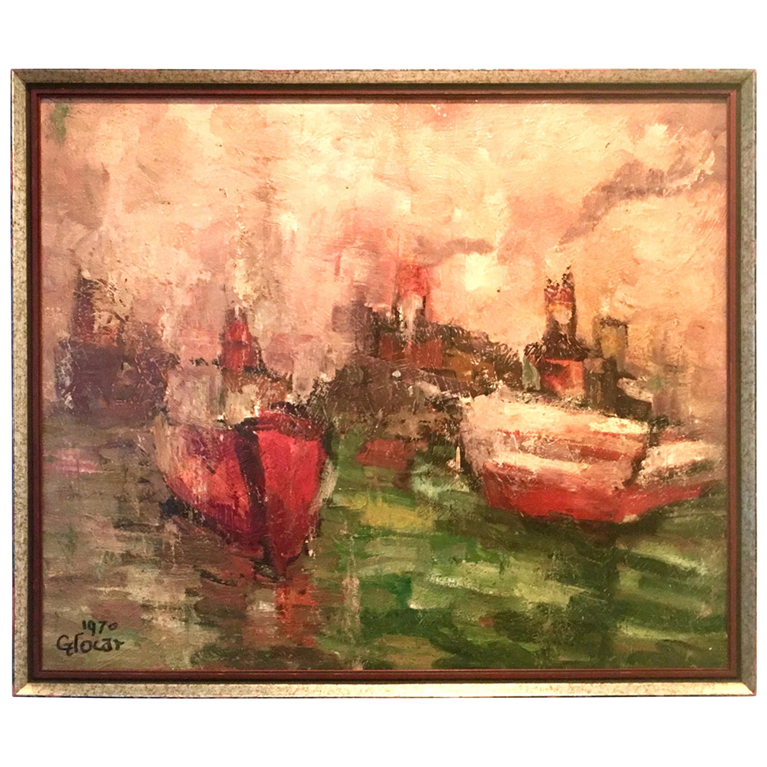 1970 Original Oil on Canvas Abstract Painting by, Emilan Glocar For Sale