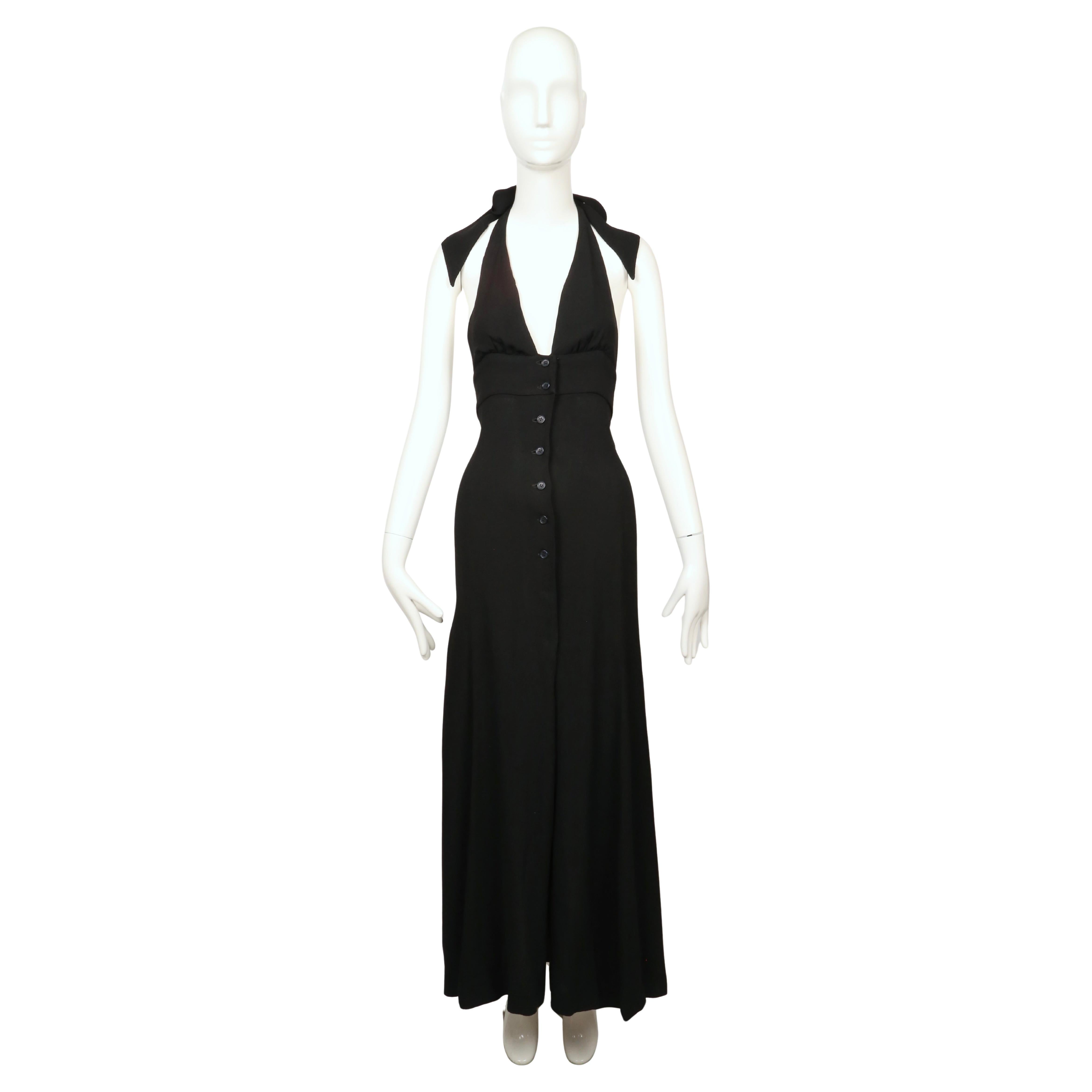 Noir 1970 Ossie Clark - Robe dos nu en crêpe mousse noir en vente
