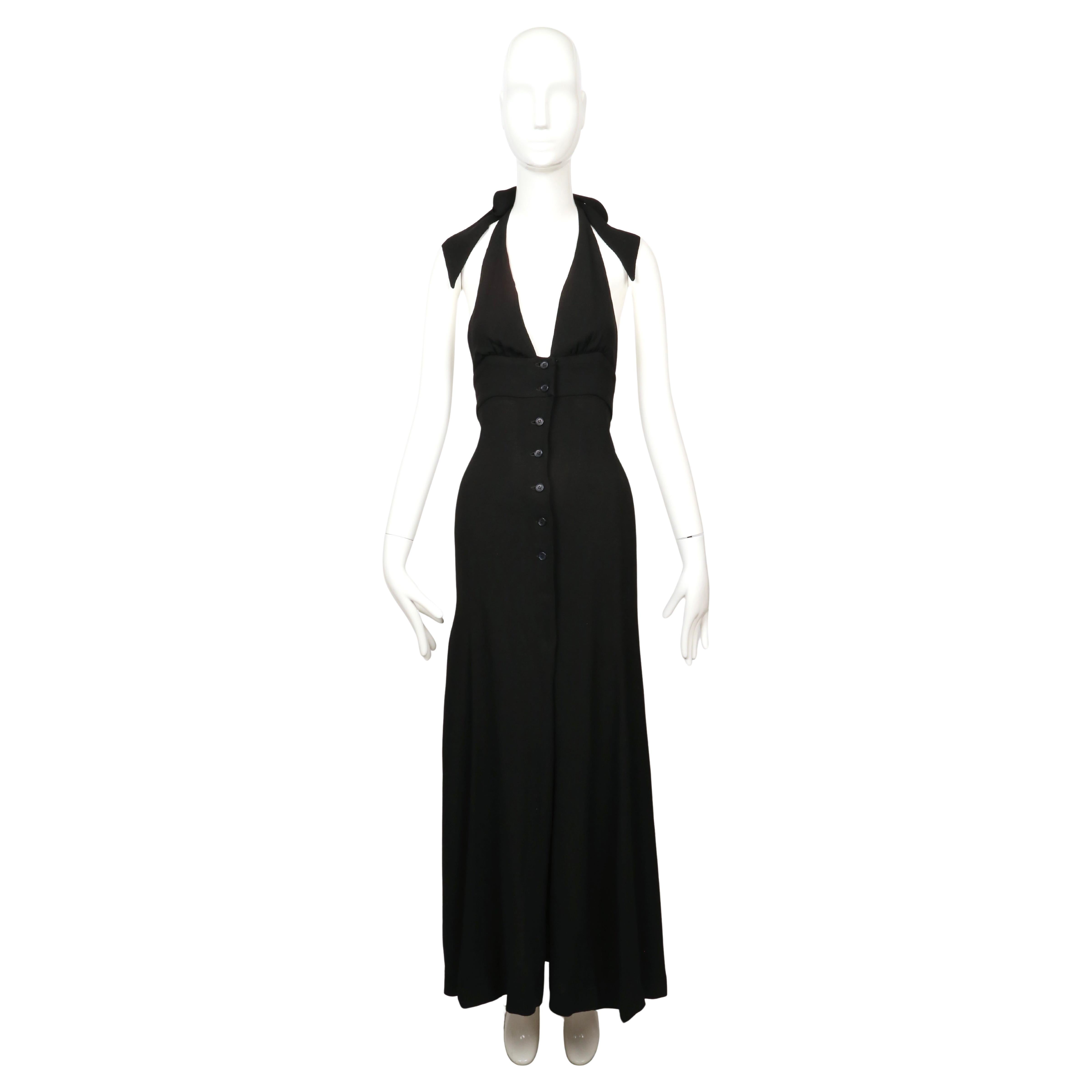 1970 Ossie Clark - Robe dos nu en crêpe mousse noir en vente