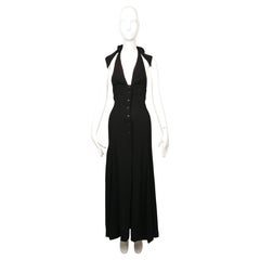 1970 OSSIE CLARK vestido halter de crepé musgo negro