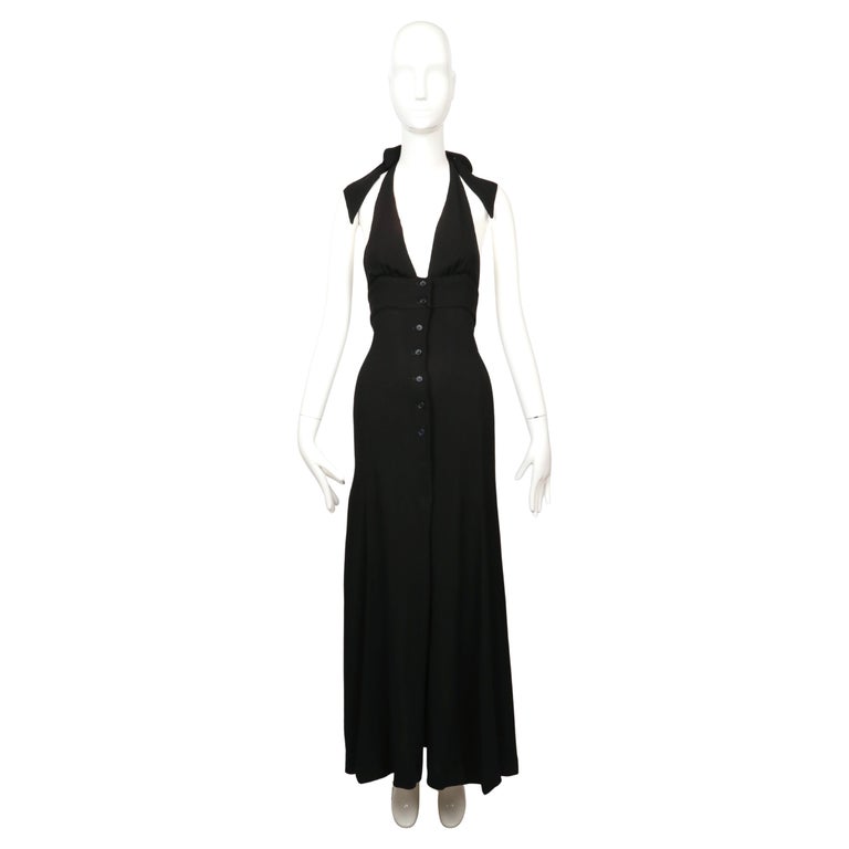1970 Ossie Clark Black Moss Crepe Halter Dress