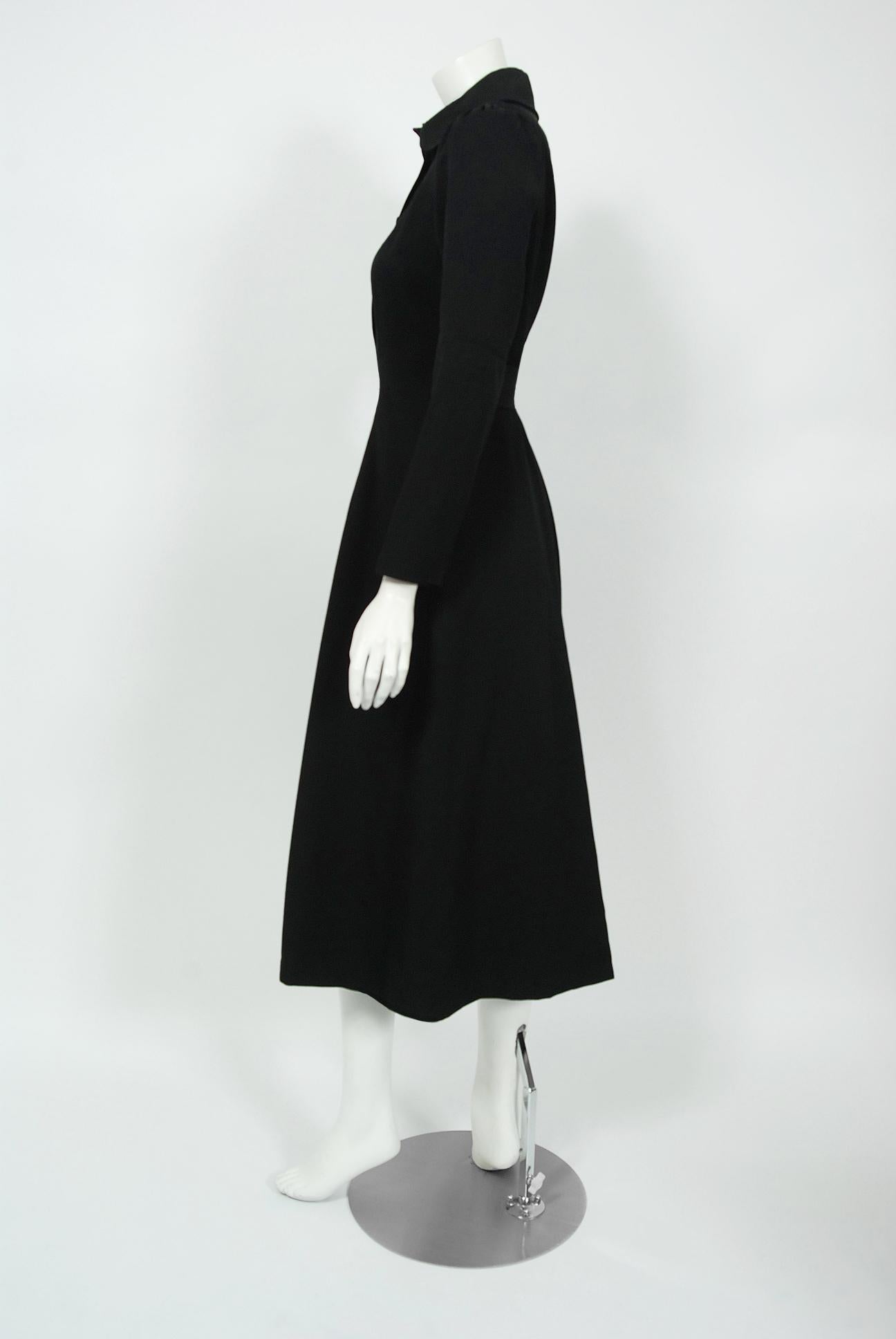 Vintage 1970 Ossie Clark Couture Black Cotton-Twill Princess Dress Coat Jacket 1