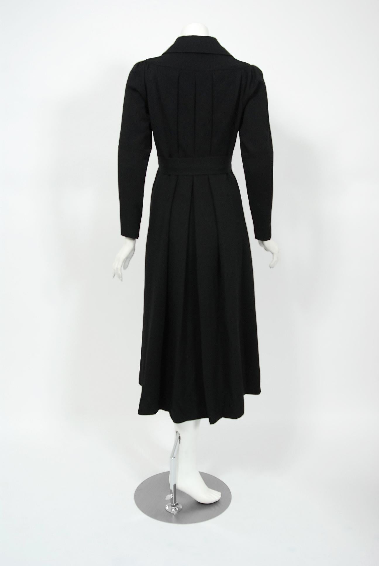 Vintage 1970 Ossie Clark Couture Black Cotton-Twill Princess Dress Coat Jacket 2