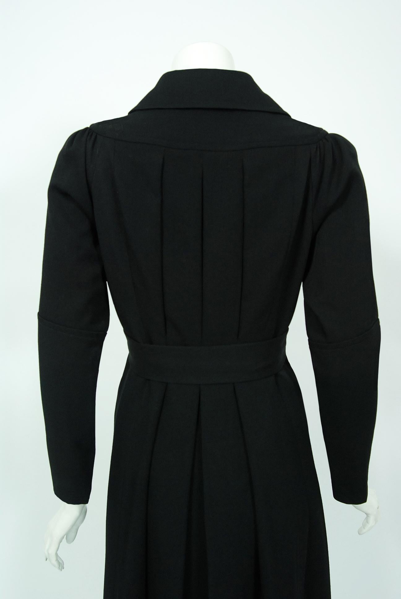 Vintage 1970 Ossie Clark Couture Black Cotton-Twill Princess Dress Coat Jacket 3