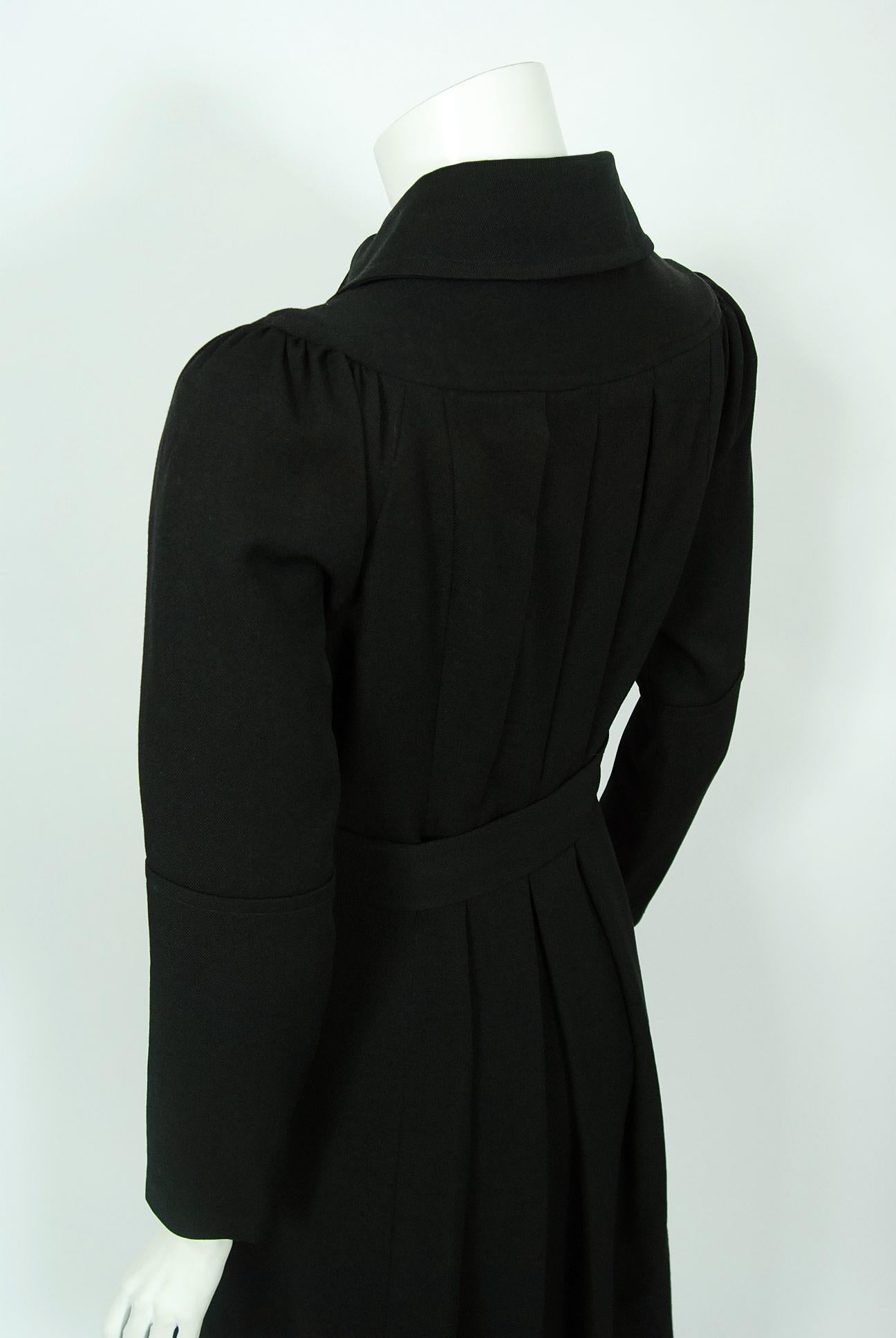 Vintage 1970 Ossie Clark Couture Black Cotton-Twill Princess Dress Coat Jacket 4