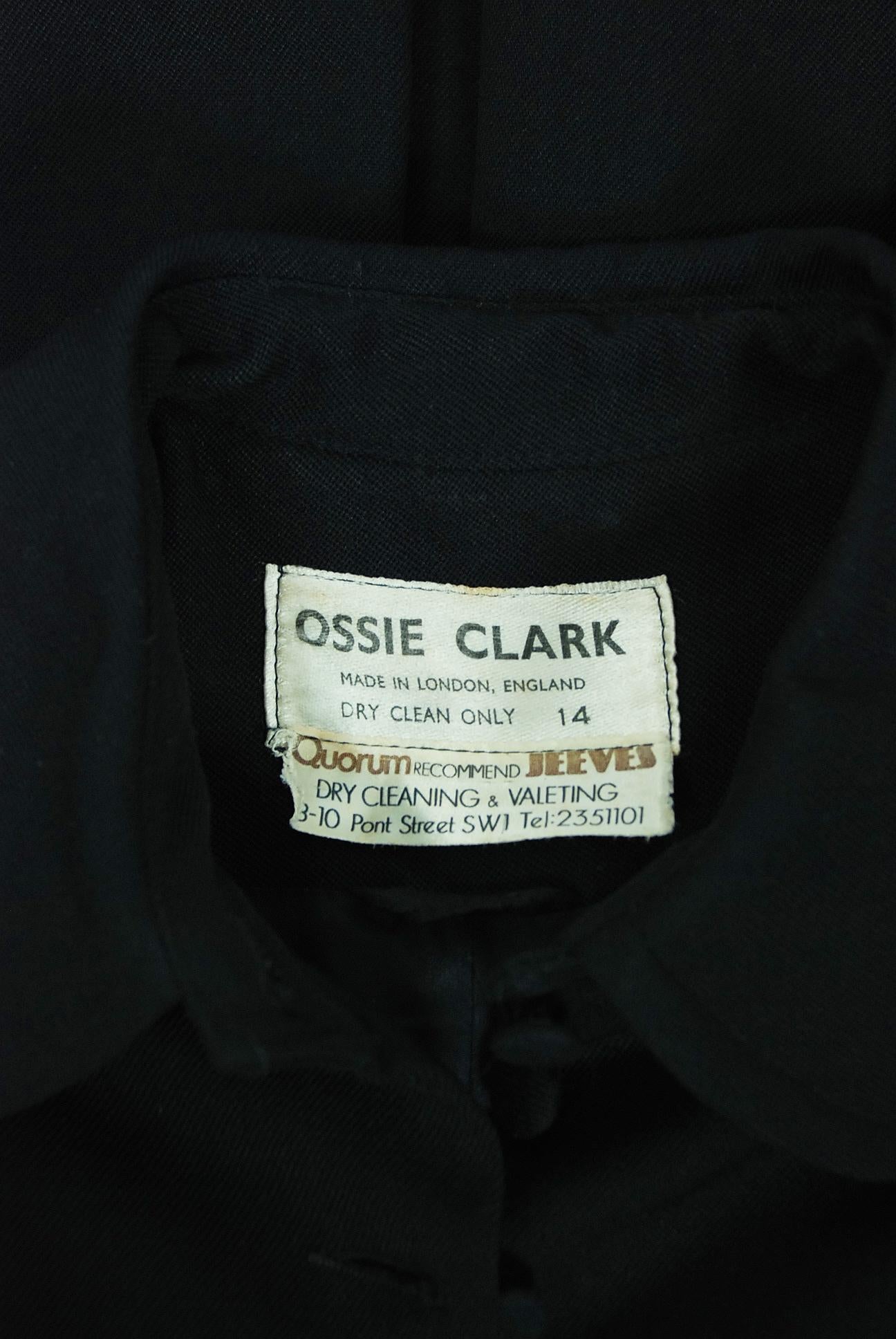 Vintage 1970 Ossie Clark Couture Black Cotton-Twill Princess Dress Coat Jacket 5