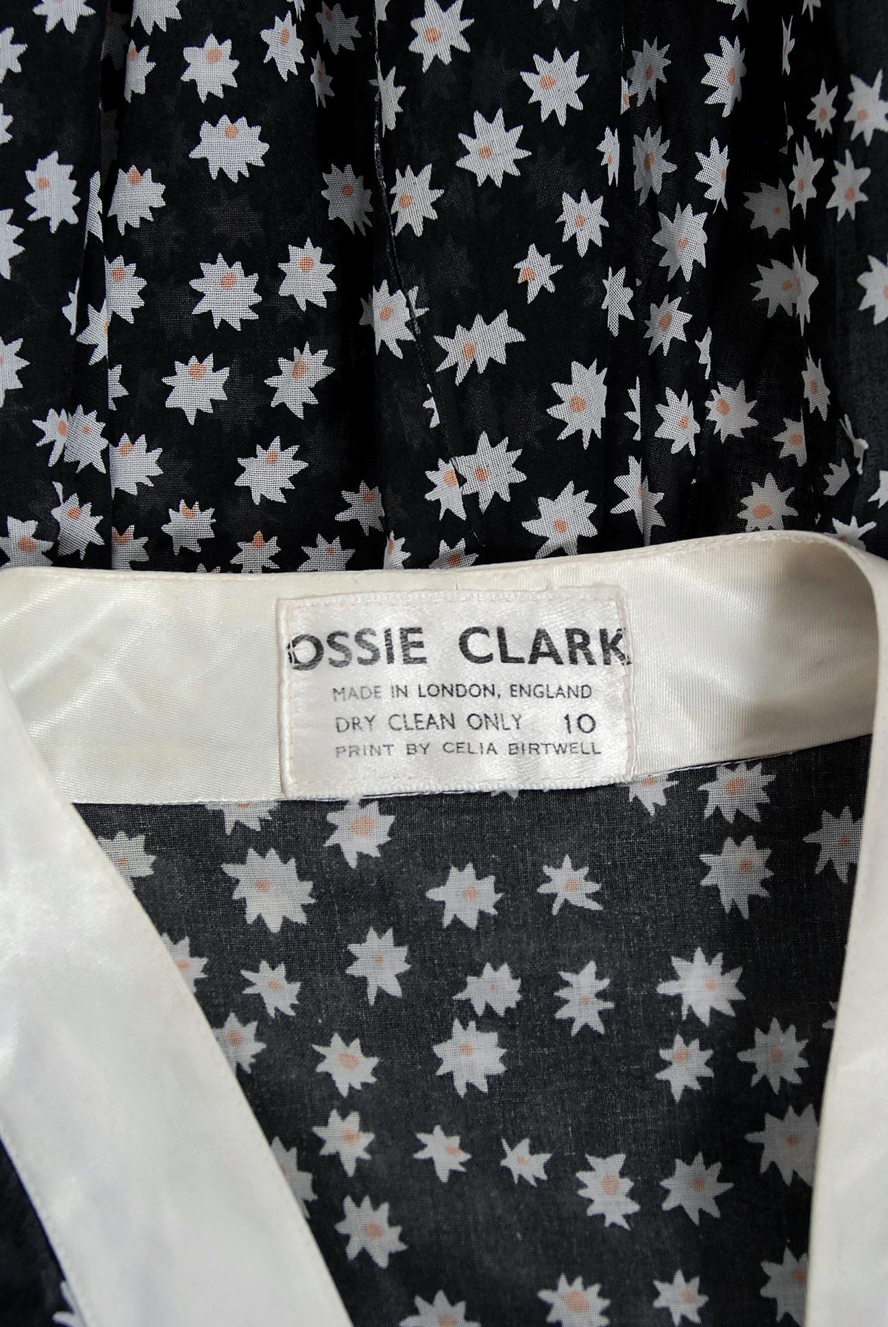 1970s Ossie Clark Couture Daisy Celia Birtwell Print Capelet Handkerchief Blouse For Sale 5