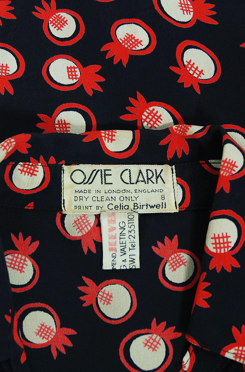 Vintage 1970s Ossie Clark Novelty Pineapple Celia Birtwelll Print Silk Blouse 3