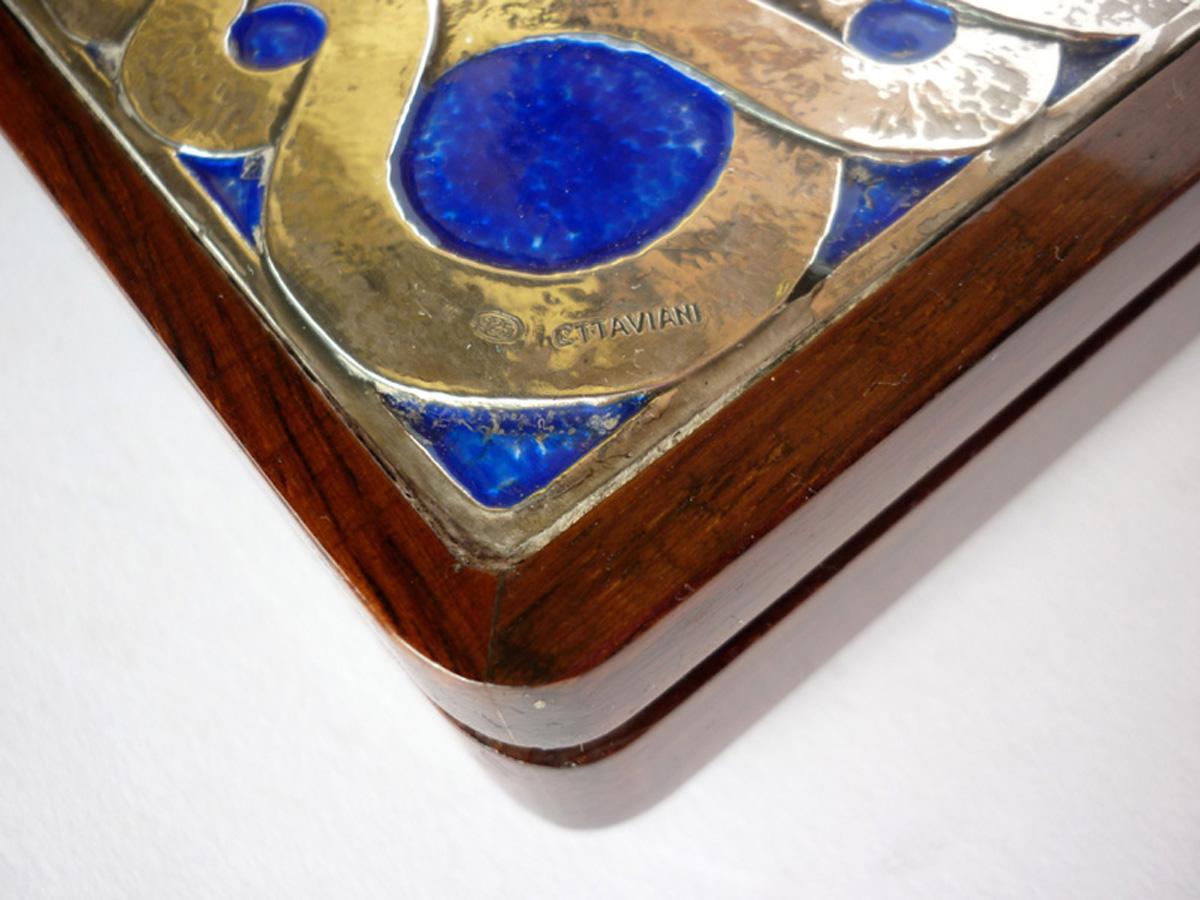 1970 Ottaviani Italienisches Design Blau Emaille Silber Aschenbecher (European) im Angebot