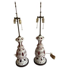 Retro 1970′ Pair of Baccarat Overlay Lamps