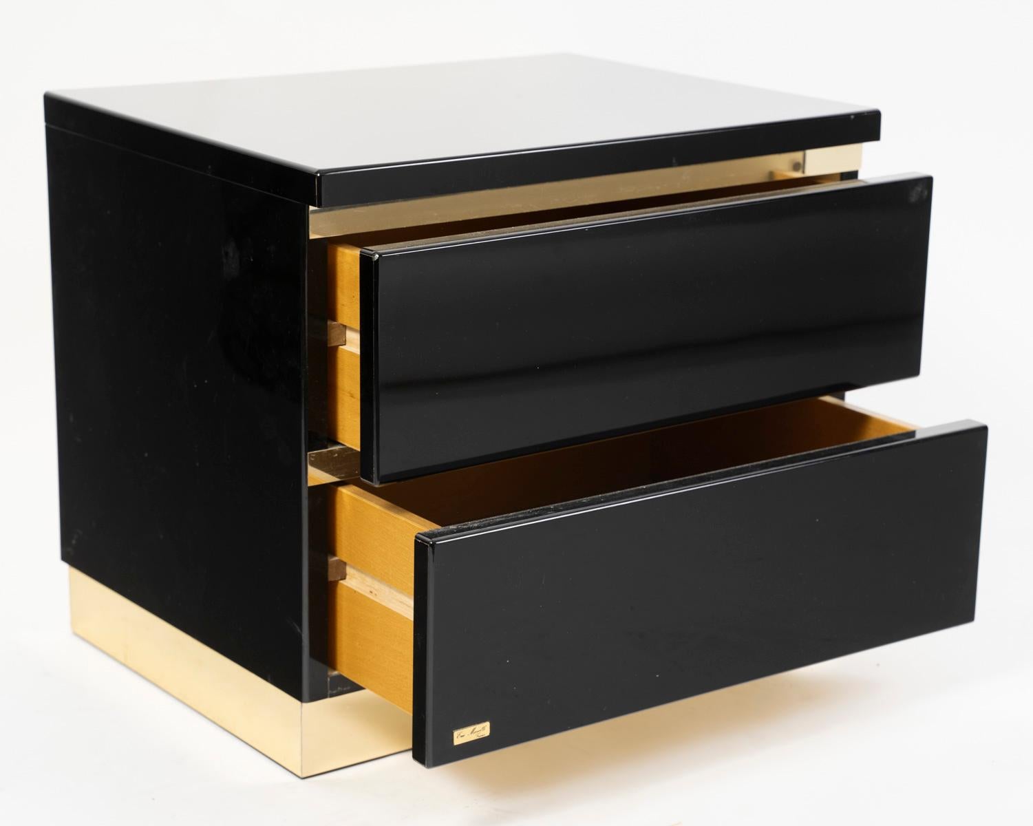 Lacquered 1970 Pair of bedside tables in black lacquer signed by Eric Marville For Sale