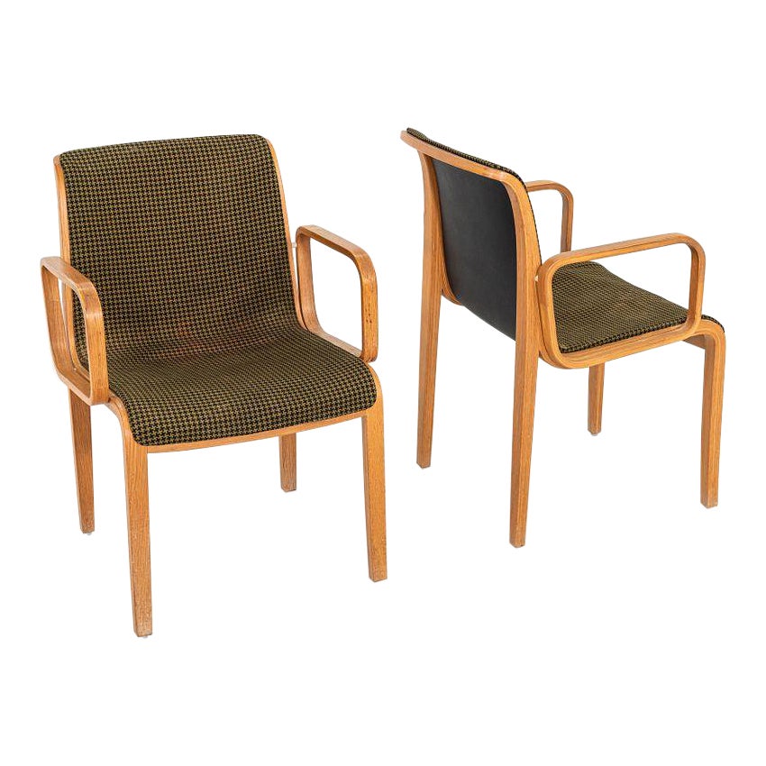 1970 Pair of Bill Stephens 1300 Series Dining Chairs in Green Fabric and Birch For Sale