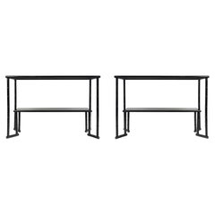 1970 Coppia di consolle in lacca nera di Jacques Grange