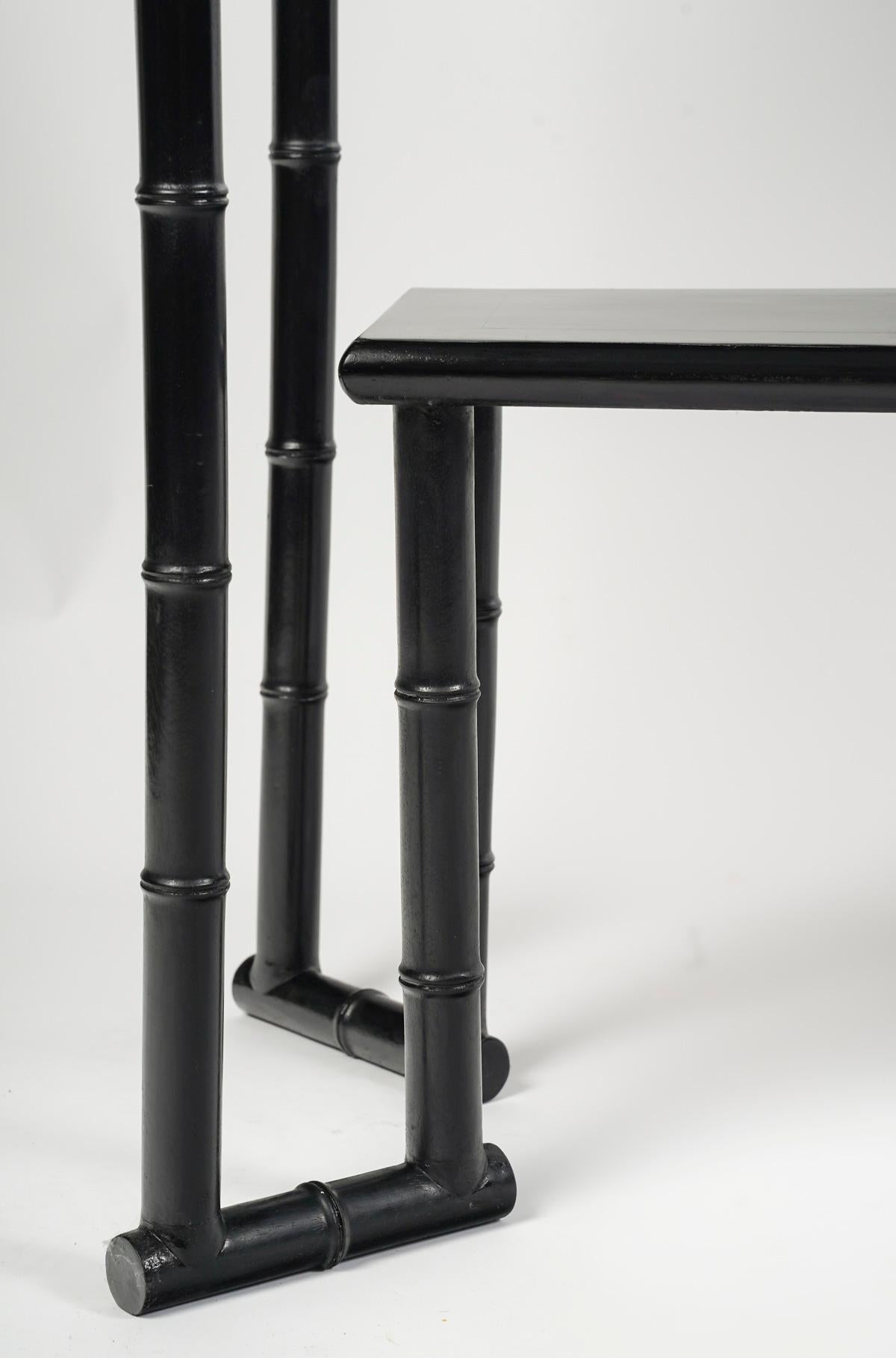 1970 Pair of black lacquer consoles by Jacques Grange 1